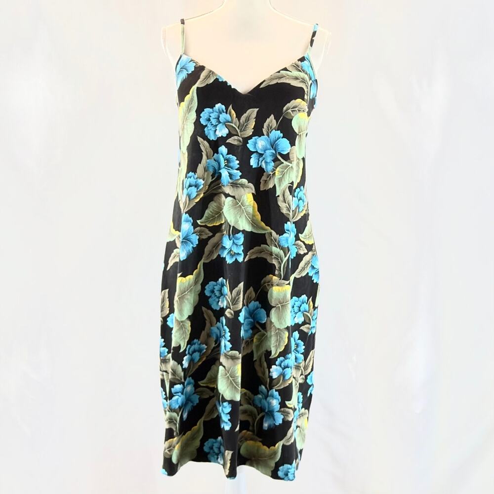 Giorgio Fiorlini Midi Floral Print Dress L Stretch Sleeveless V-Neck Summer